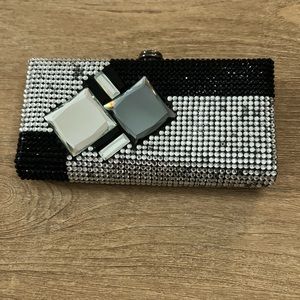 Adia Kibur Accessories Sequined Black Silver Mirrored Evening Bag Clutch Clasp